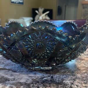 Iridescent Decorative Glass Bowl - Deep Teal Accent